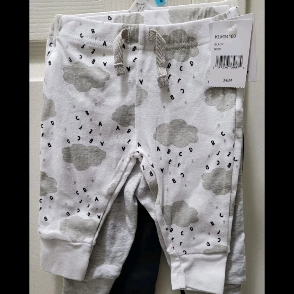 NWT ☁️🔠 3-pc Infant pants Set Black Heather Gray & Clouds/Alphabet Pattern